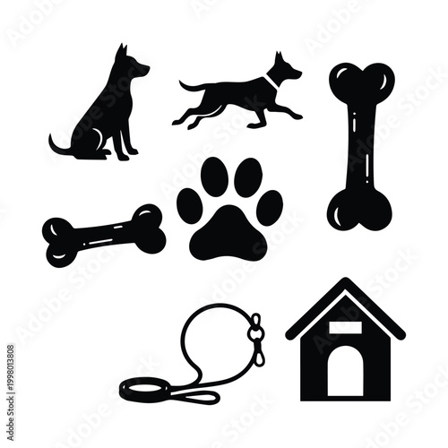Dog items and accessories set isolated on white background for pet owners