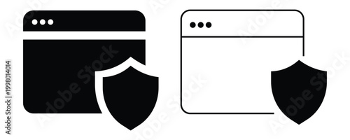 Vector Web Browser Interface Icons with Shield Symbol Representing Secure Browsing Data Protection Cyber Safety Privacy Guard and Online Network Firewall Solutions.