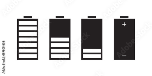 Battery level indicators. Colorful battery charge level icons. Battery power level pictograms in outline style. Battery level indicators.