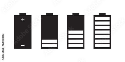 Battery level indicators. Colorful battery charge level icons. Battery power level pictograms in outline style. Battery level indicators.