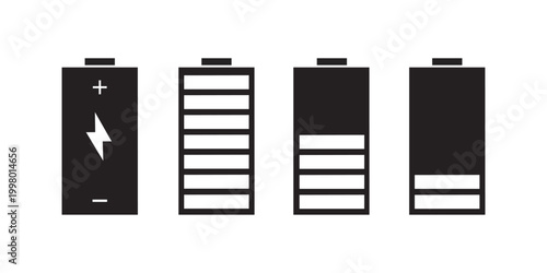 Battery level indicators. Colorful battery charge level icons. Battery power level pictograms in outline style. Battery level indicators.