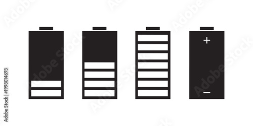 Battery level indicators. Colorful battery charge level icons. Battery power level pictograms in outline style. Battery level indicators.