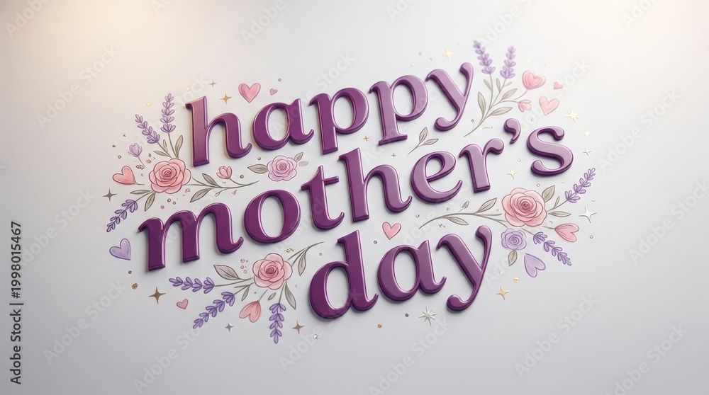 Fototapeta premium Handwritten Happy Mother's Day greeting with floral watercolor wreath on soft pastel background