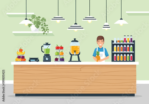 A man making juice at a counter