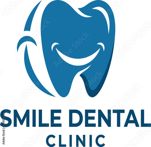Modern blue smiling tooth logo for a professional dental clinic.