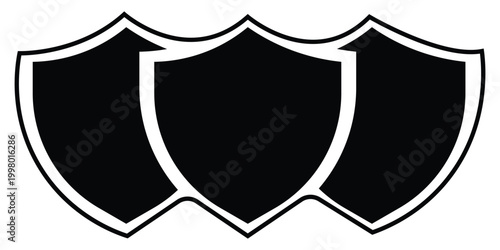 Triple Shield Security Icon Set Representing Multi Layered Cyber Protection Digital Safety Information Defense Data Privacy Network Firewall Robust Online Guard Solutions.