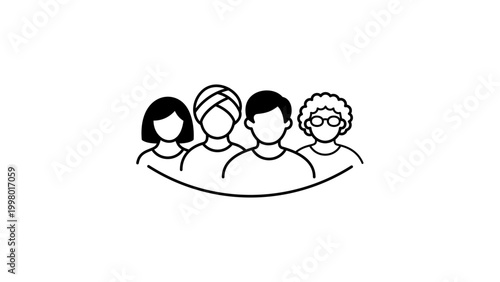 Bild auf Leinwand Diverse Group of People Vector Icon Illustration with Editable Stroke