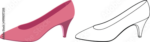 Pink High Heel Shoe And Outline Drawing fashion footwear