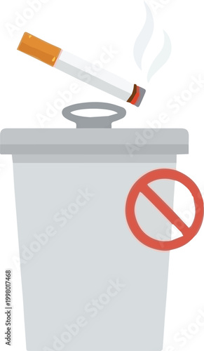 No Smoking Sign on Trash Can with Cigarette and Smoke ashtray downlod