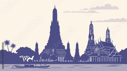 Bangkok Thailand cityscape vector poster with iconic high-rises