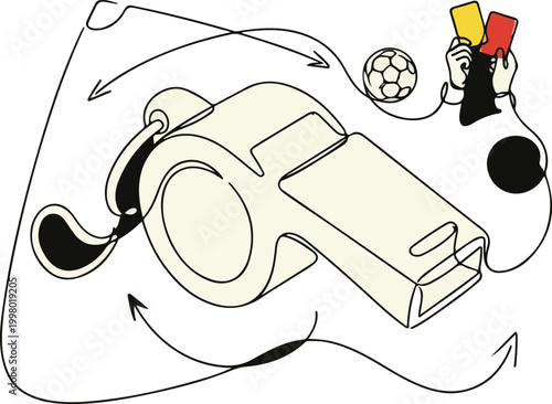 Continuous line drawing of referee whistle, football game concept