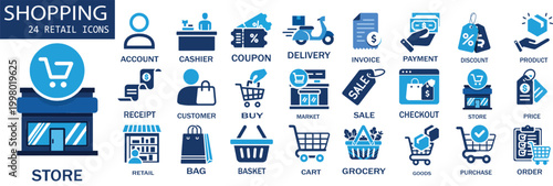 Shopping and Retail Icons Collection - Cart, Basket, Bag, Payment, Discount and Order Icons