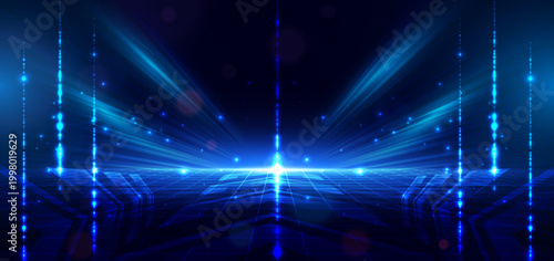 Scene blue light diagonal on dark blue background. Speed motion moving movement concept.
