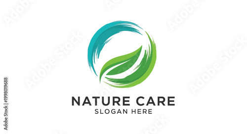 An abstract circular logo featuring a leaf shape representing nature care and environmental sustainability