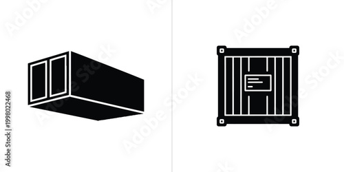 Modern Shipping Container and Storage Unit Black Line Icons Set