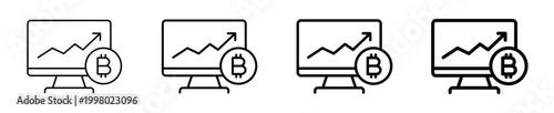 Bitcoin trading analysis chart linear icon collection design. Editable vector stroke icons
