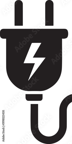 Electric power plug icon with lightning bolt symbol vector for energy and electricity concept .
