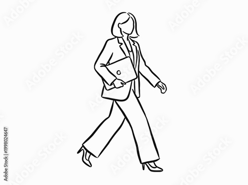 Businesswoman walking quickly with briefcase in hand on city street