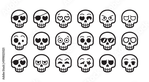 Set of Skull Emoji Icons with Various Facial Expressions