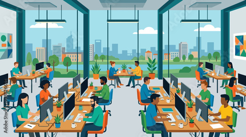 people working in a modern office space.