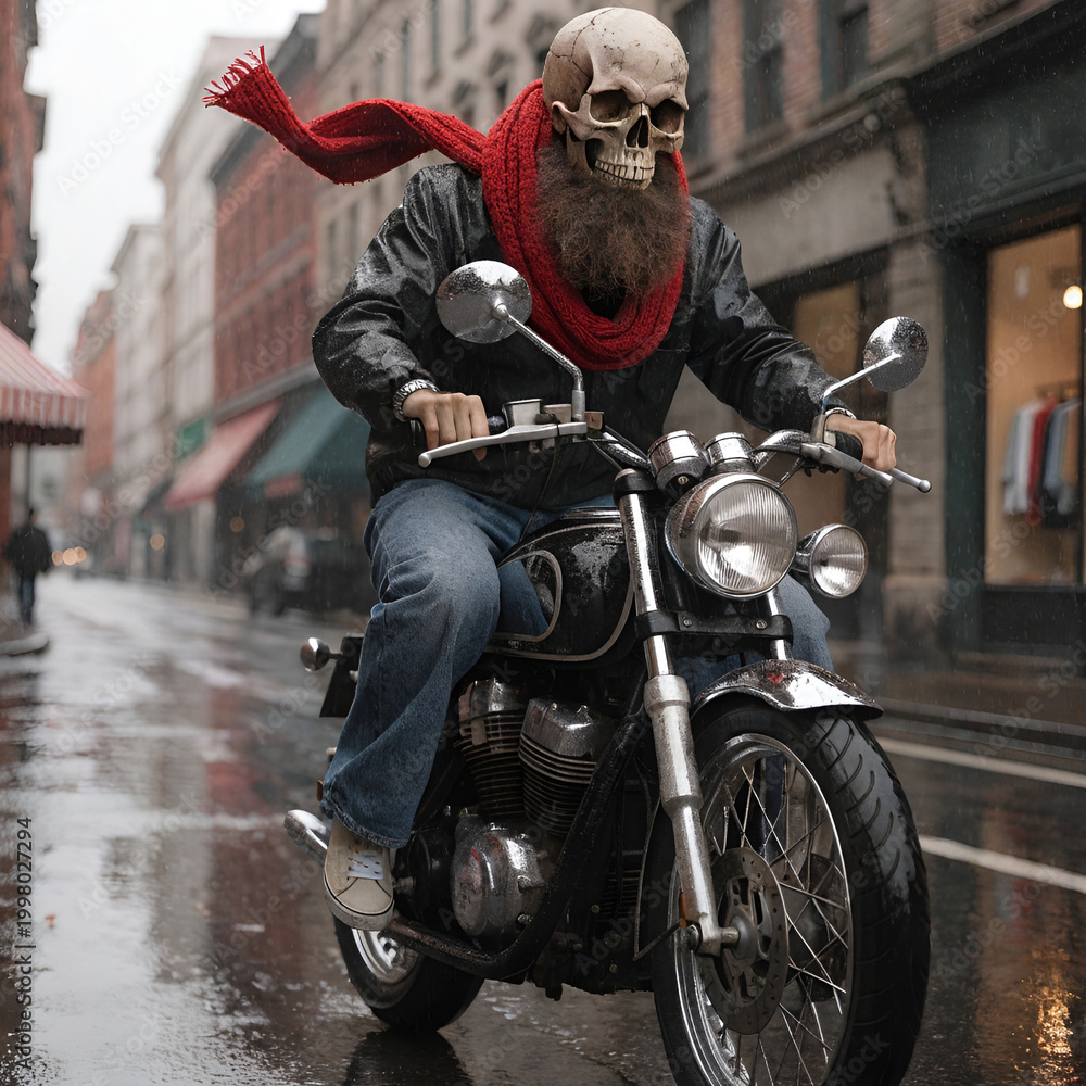 Fototapeta premium bearded skull biker with red scarf