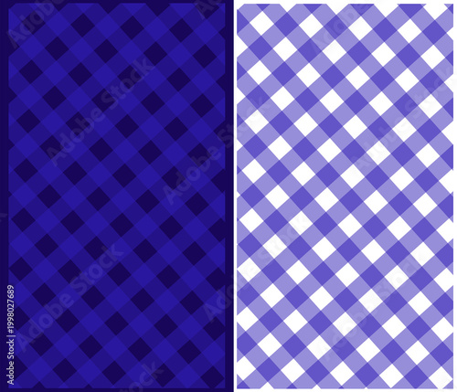 Two purple gingham patterns side by side with different shades and backgrounds isolated on transparent background