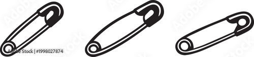 Black safety pin with different head styles in open position Vector