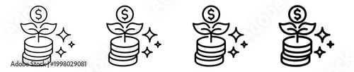 Money growth investment success line icon set design. Editable vector stroke icon