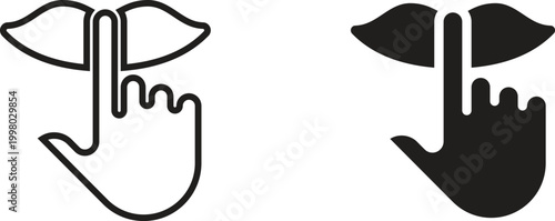 Shushing gesture icon silence and discretion symbol in outline and solid styles