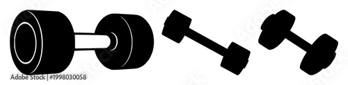 Dumbbell set with heavy gym dumbbell silhouette against white background featuring exercise equipment, fitness gear, workout accessories with icon and weight