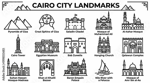 Cairo City Landmarks Icons: Egypt's Famous Buildings and Monuments
