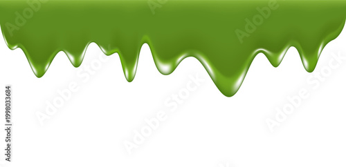 Glossy Green Liquid Dripping on White Background