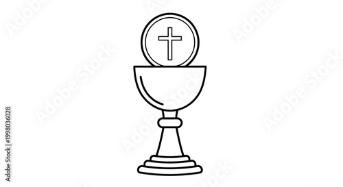 Christian chalice, communion cup, eucharist icon, cross symbol, black line art