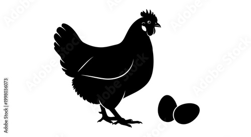 Black chicken silhouette, hen icon, poultry symbol, egg illustration, farm animal graphic