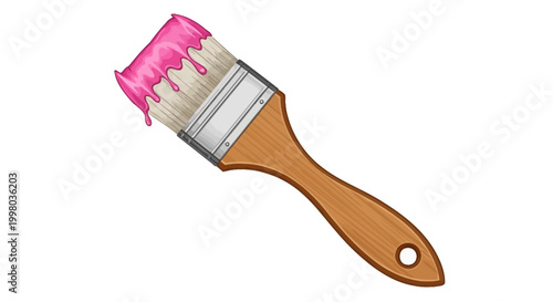 Paintbrush, pink paint, artistic tool, vector illustration, creative icon