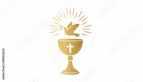 Golden Chalice, Holy Grail, Christian Symbol, Eucharist Vector Icon