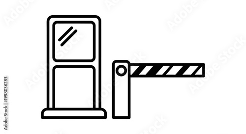 Parking barrier, ticket machine, gate icon, black and white vector, parking access control, toll booth