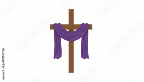 Christian cross symbol, purple cloth, religious icon, vector graphic