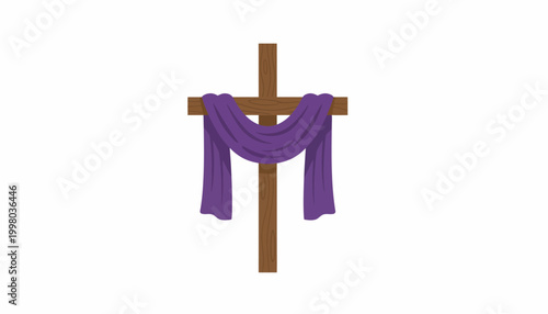 Purple cloth draped cross, Christian symbol, religious icon, vector illustration