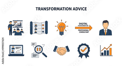 Digital Business Transformation Advice Icons.