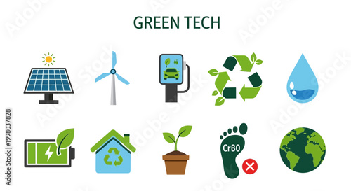 Green technology eco friendly icons set.