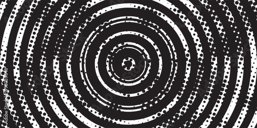 Distressed background in black and white texture with circles, spots, scratches, and lines. Abstract vector illustration.