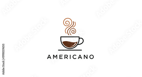 Minimalist logo for an americano coffee shop featuring a white ceramic cup with dark liquid and rising steam swirls.