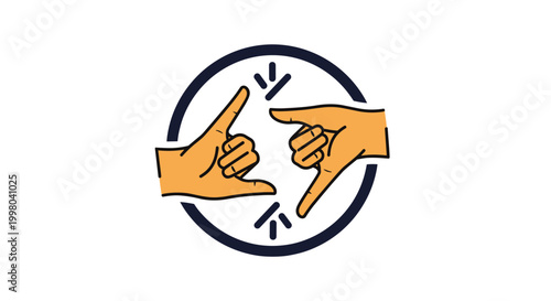 Human hands forming square frame gesture inside circular border symbolizes creative vision photography and focus in artistic composition.