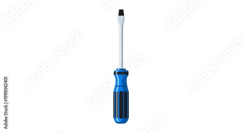 Professional blue and black slotted screwdriver tool icon isolated on white. Symbol of manual labor, repair work, and industrial maintenance for International Workers' Day.