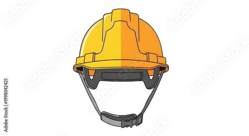 Protective yellow hard hat with chin strap isolated on white. Essential safety gear representing construction workers, engineering, and labor rights for International Workers' Day.