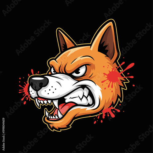 Furious cartoon dog head illustration.