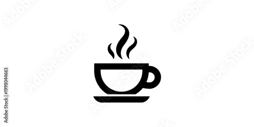 A steaming hot coffee cup icon and brown espresso mug vector illustration featuring a chocolate mocha beverage with caffeine aroma for a cafe breakfast break