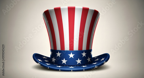 Top hat with American flag design and red white stripes illustration