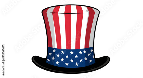 Top hat with American flag design and stars illustration
